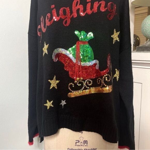 Holiday Sequin Ugly Christmas Sweater Sleighing It 2X - Picture 6 of 10